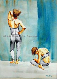 Gym Ladies, original watercolour painting by Robin Storey