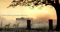 Stately home misty morning, original watercolour painting by Robin Storey
