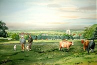 Westwood dog walkers, original watercolour painting by Robin Storey