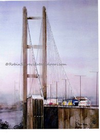 Humber Bridge at dawn, original watercolour painting by Robin Storey