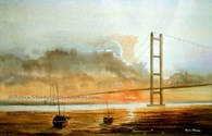 Humber Bridge Dusk, original watercolour painting by Robin Storey
