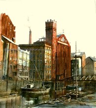 Rank Flour Mill, original watercolour painting by Robin Storey