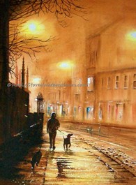 Evening Dog Walk, original watercolour painting by Robin Storey