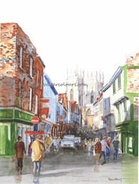 Low Petergate between the showers, original watercolour painting by Robin Storey