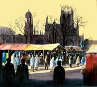 Market and Holy Trinity (Castagnet style), original watercolour painting by Robin Storey