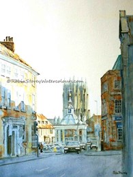 Market Cross Beverley, original watercolour painting by Robin Storey