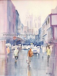 Rainy Petergate, original watercolour painting by Robin Storey