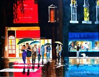 Night out, original watercolour painting by Robin Storey