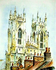 Beverley Minster From Roof Tops, original watercolour painting by Robin Storey