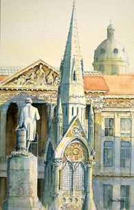 Chamberlain Monument Birmingham, original watercolour painting by Robin Storey