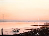 Humber Bridge foreshore, original watercolour painting by Robin Storey