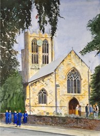 St Marys Church Cottingham, original watercolour painting by Robin Storey