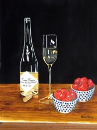 Strawberries and wine (1), original watercolour painting by Robin Storey