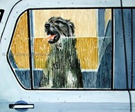 Dog Ride, original watercolour painting by Robin Storey