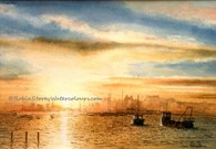 Bridlington Harbour At Dusk, original watercolour painting by Robin Storey