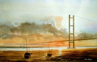 Humber Bridge Dusk, original watercolour painting by Robin Storey