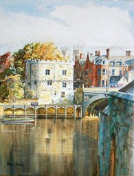 Lendal Tower and Bridge, original watercolour painting by Robin Storey