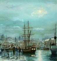 Moonlight Princes Dock, Hull, original watercolour painting by Robin Storey