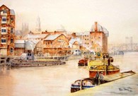 River Hull Barges, original watercolour painting by Robin Storey