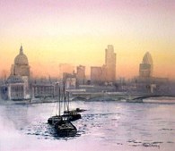 River Thames Barges, original watercolour painting by Robin Storey