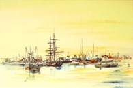 Sailing Ships In Hull, original watercolour painting by Robin Storey