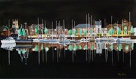 Hull Marina at night, original watercolour painting by Robin Storey