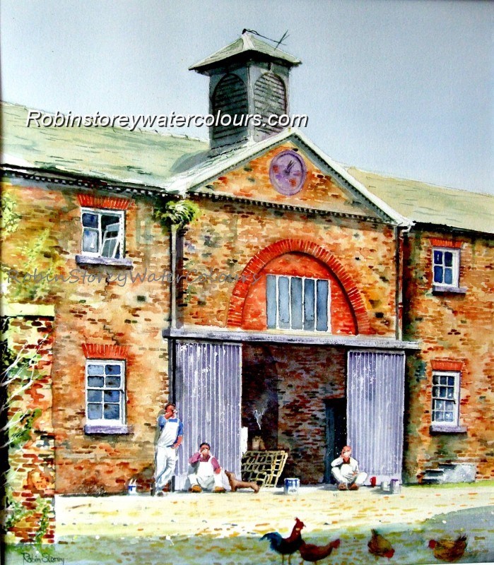 Workers' Lunch Stable block ,original watercolour by Robin Storey Workers' Lunch Stable block ,original watercolour by Robin Storey