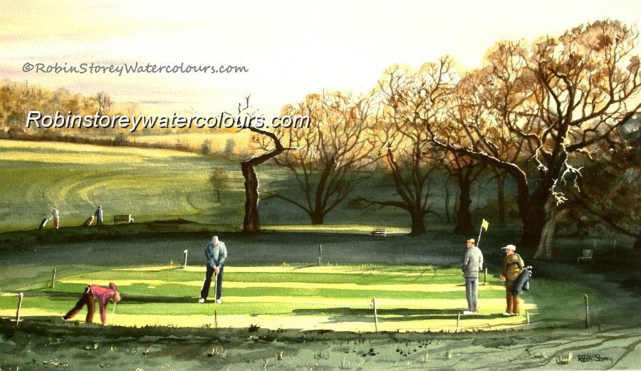 Beverley Golf Club, Hole 9 ,original watercolour by Robin Storey