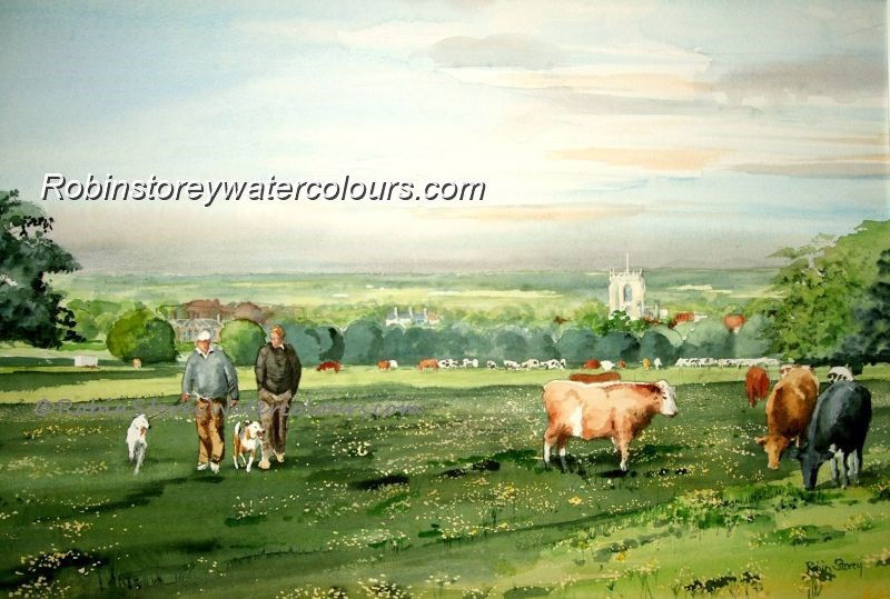 Westwood dog walkers ,original watercolour by Robin Storey Westwood dog walkers ,original watercolour by Robin Storey