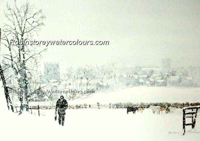 Snow Shower Over Beverley ,original watercolour by Robin Storey Snow Shower Over Beverley ,original watercolour by Robin Storey