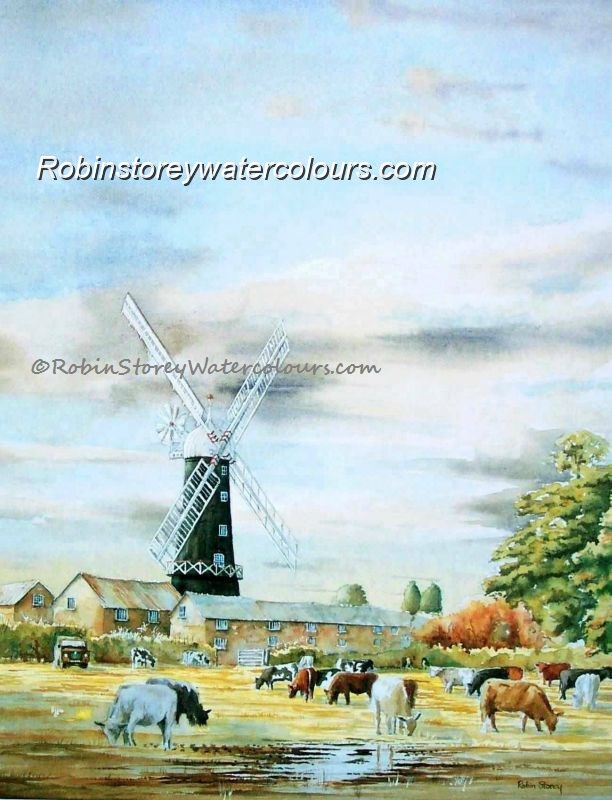 Skidby Mill ,original watercolour by Robin Storey