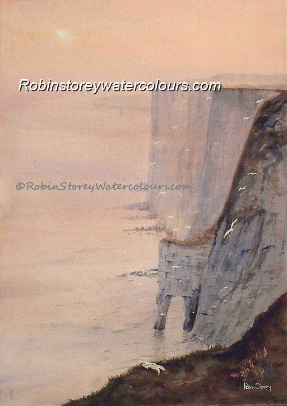 Bempton Cliffs ,original watercolour by Robin Storey