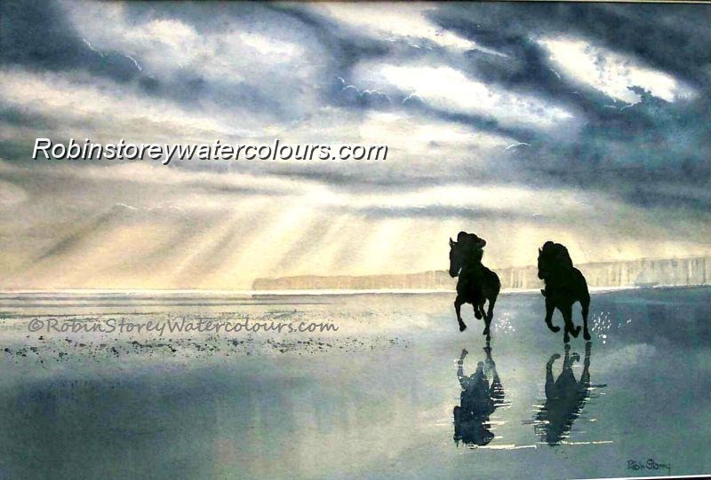 Beach Horses ,original watercolour by Robin Storey