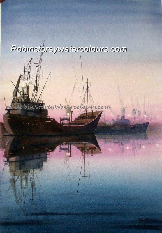 Alexandra Dock ,original watercolour by Robin Storey Alexandra Dock ,original watercolour by Robin Storey