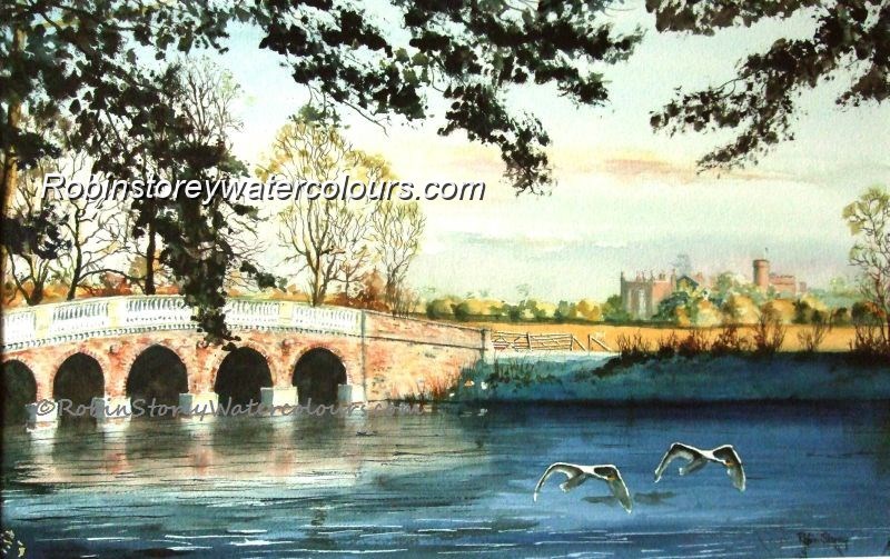 Burton Constable Hall From The Lake ,original watercolour by Robin Storey