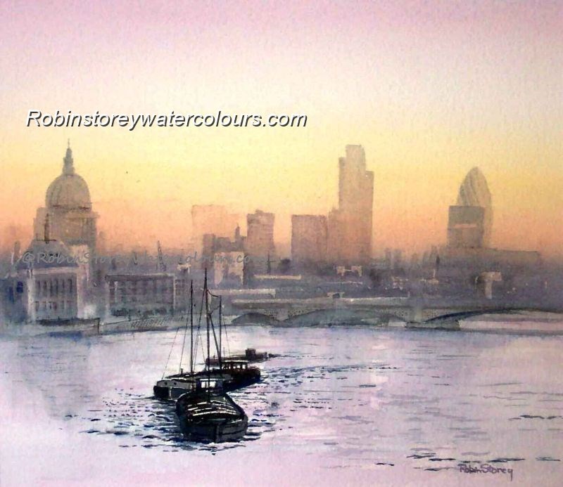River Thames Barges ,original watercolour by Robin Storey