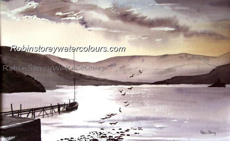 Glenridding jetty ,original watercolour by Robin Storey Glenridding jetty ,original watercolour by Robin Storey