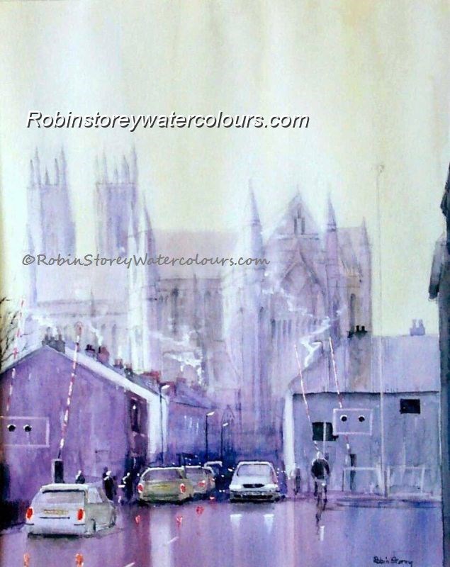 Flemingate Rush Hour Beverley ,original watercolour by Robin Storey