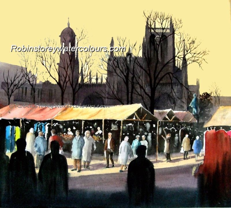 Market and Holy Trinity (Castagnet style) ,original watercolour by Robin Storey