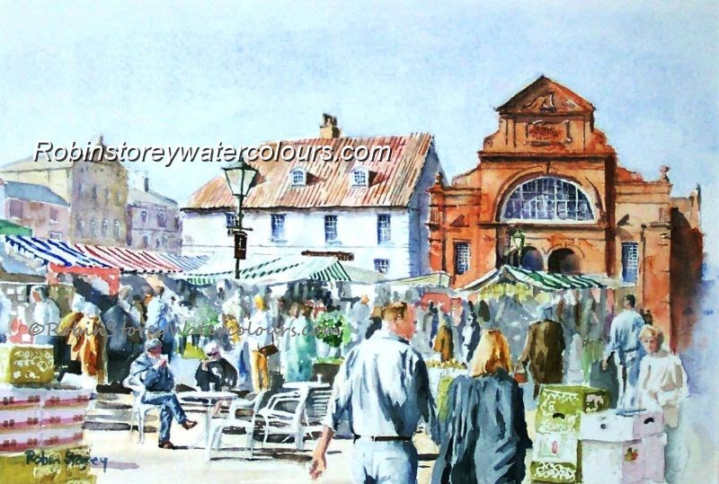 Saturday Market Place ,original watercolour by Robin Storey