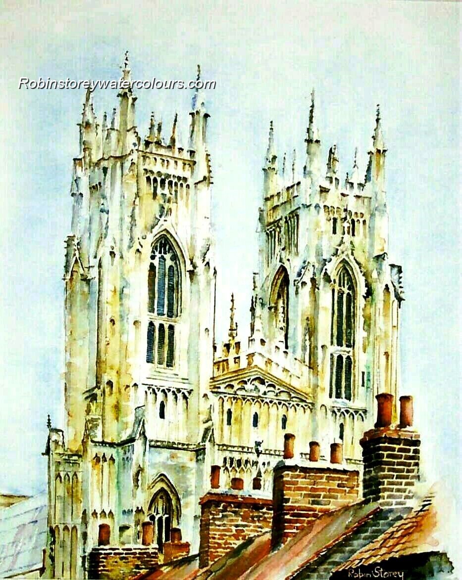 Beverley Minster From Roof Tops ,original watercolour by Robin Storey Beverley Minster From Roof Tops ,original watercolour by Robin Storey