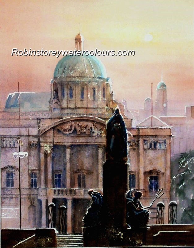 City Hall and Victoria Monument ,original watercolour by Robin Storey City Hall and Victoria Monument ,original watercolour by Robin Storey