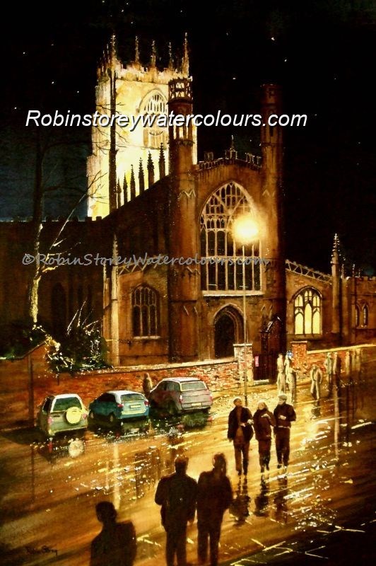 St Mary's at Night ,original watercolour by Robin Storey