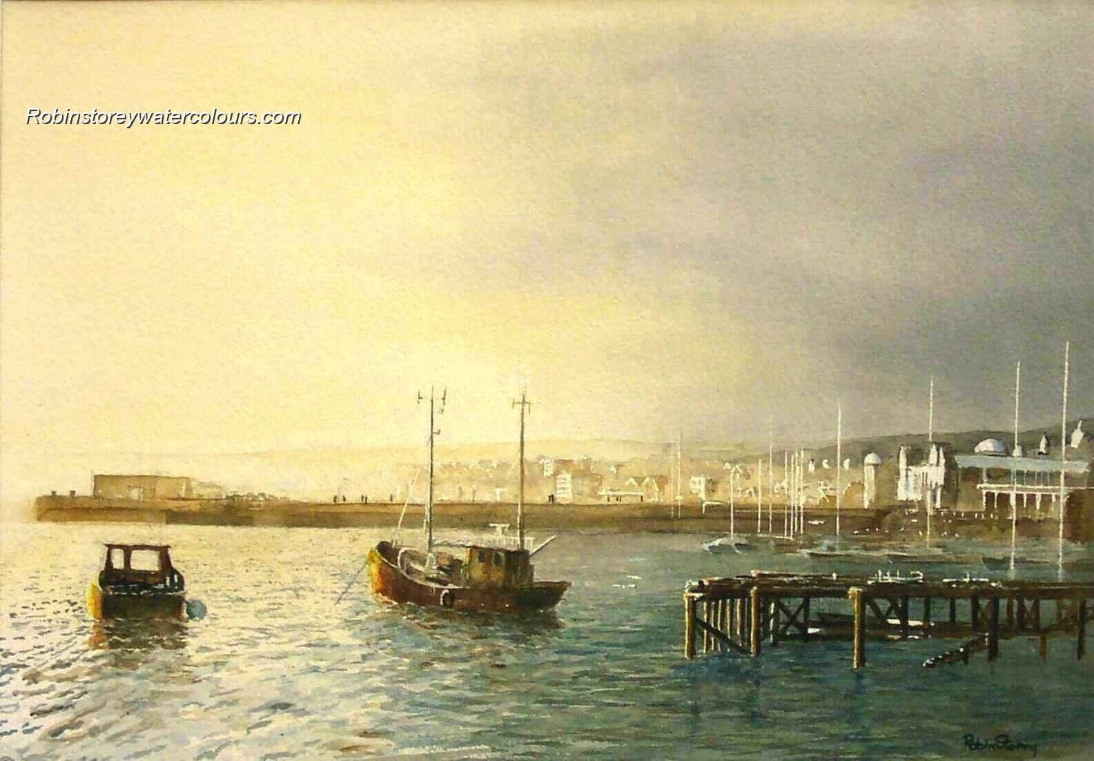 Bridlington Harbour Dawn ,original watercolour by Robin Storey Bridlington Harbour Dawn ,original watercolour by Robin Storey