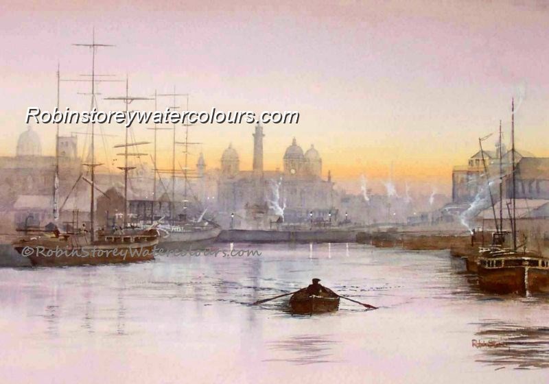 Princes Dock, Hull ,original watercolour by Robin Storey