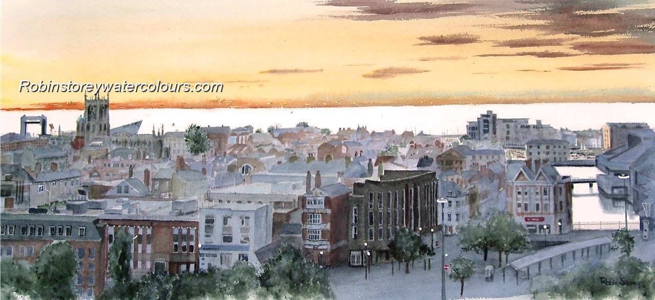 Hull, early morning ,original watercolour by Robin Storey