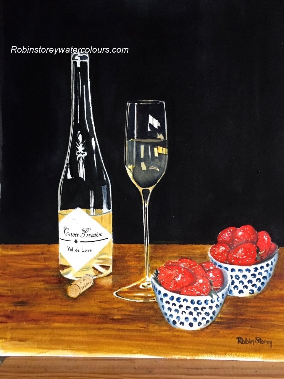 Strawberries and wine (1) ,original watercolour by Robin Storey Strawberries and wine (1) ,original watercolour by Robin Storey